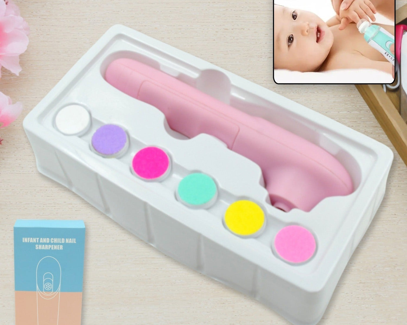 0350 6 in1 Electric Manicure Nail Sharpener for Babies and Children Baby Nail Cutter Manicure with 6 Grinding Heads, Electric Baby Nail File Electric Nail Clipper Toddler Nail Scissors Dropshipping