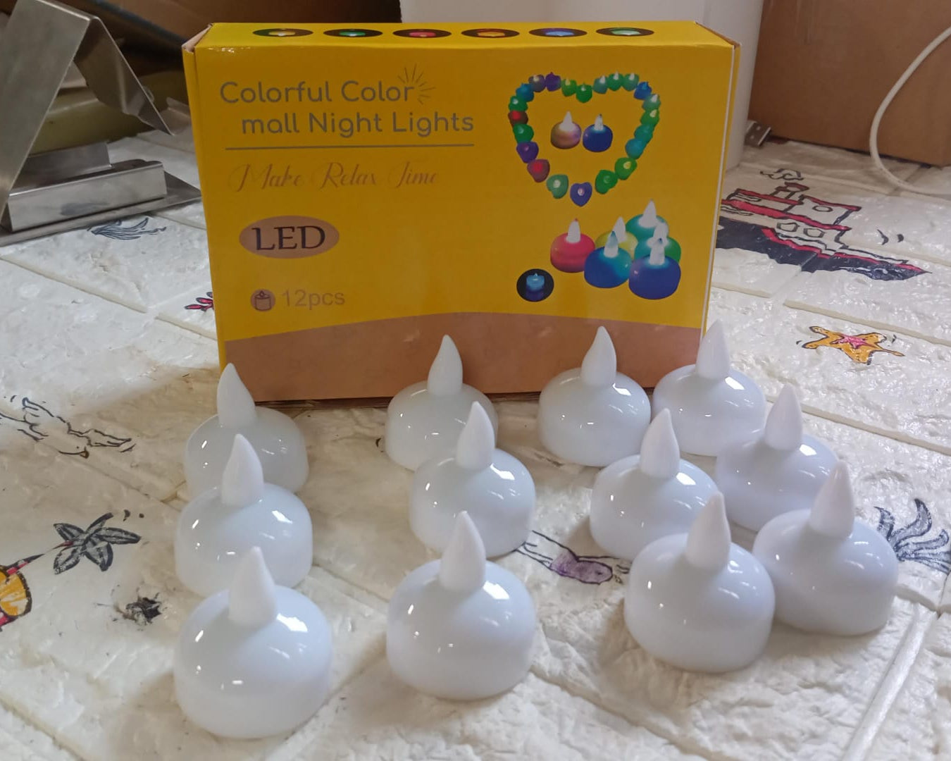 Set of 12 Flameless Floating Candles Battery Operated Tea Lights Tealight Candle - Decorative, Wedding.( Diya , Divo , Diva , Deepak , Jyoti ,)