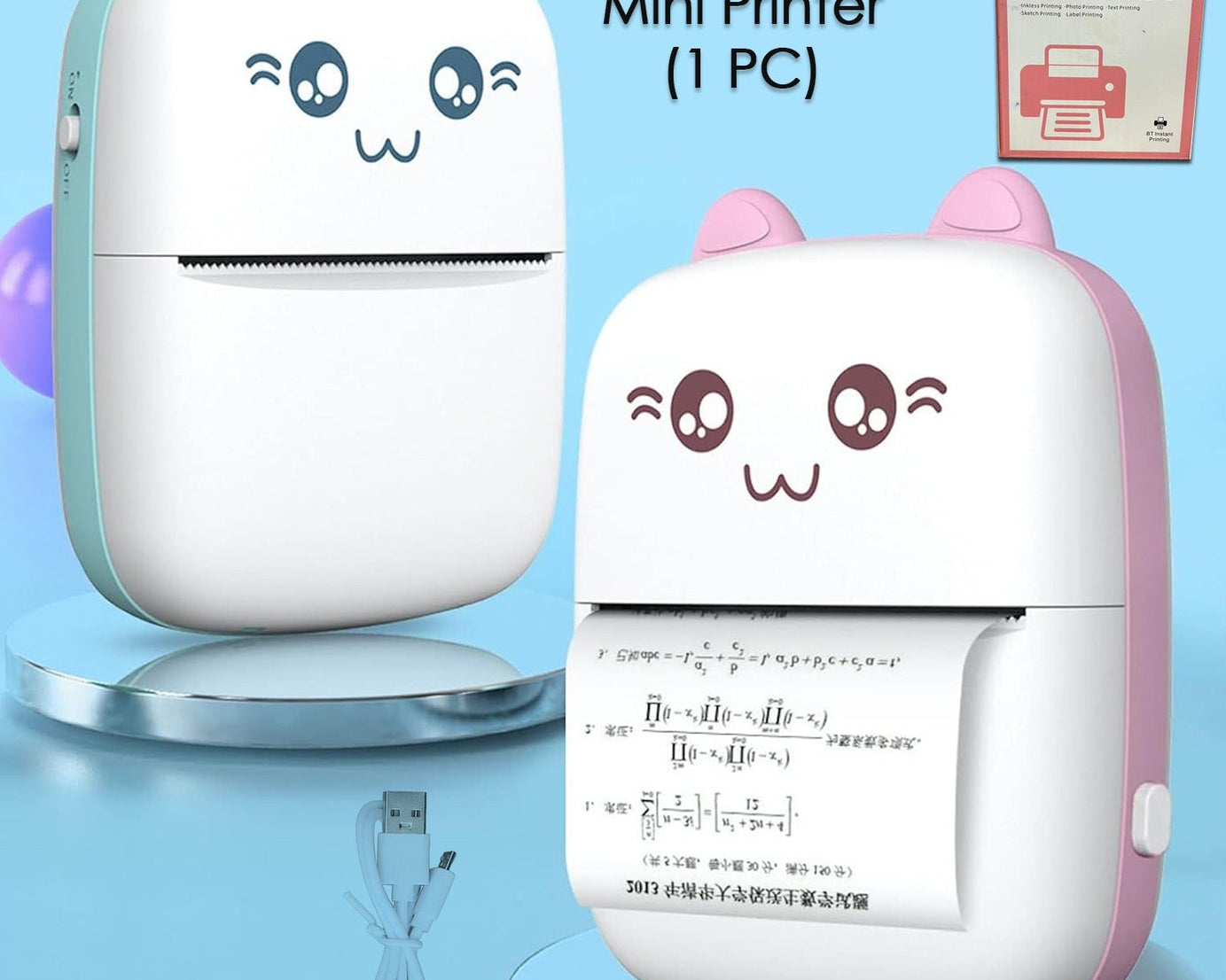 Pocket Mini Printer, Mobile Phone Bluetooth Connection Wireless Mini Thermal Printer with Android or iOS APP for Pictures, Portable Smart Printer,Contains 1 Rolls Thermal Paper, with Fast Paper Output for Photo Image