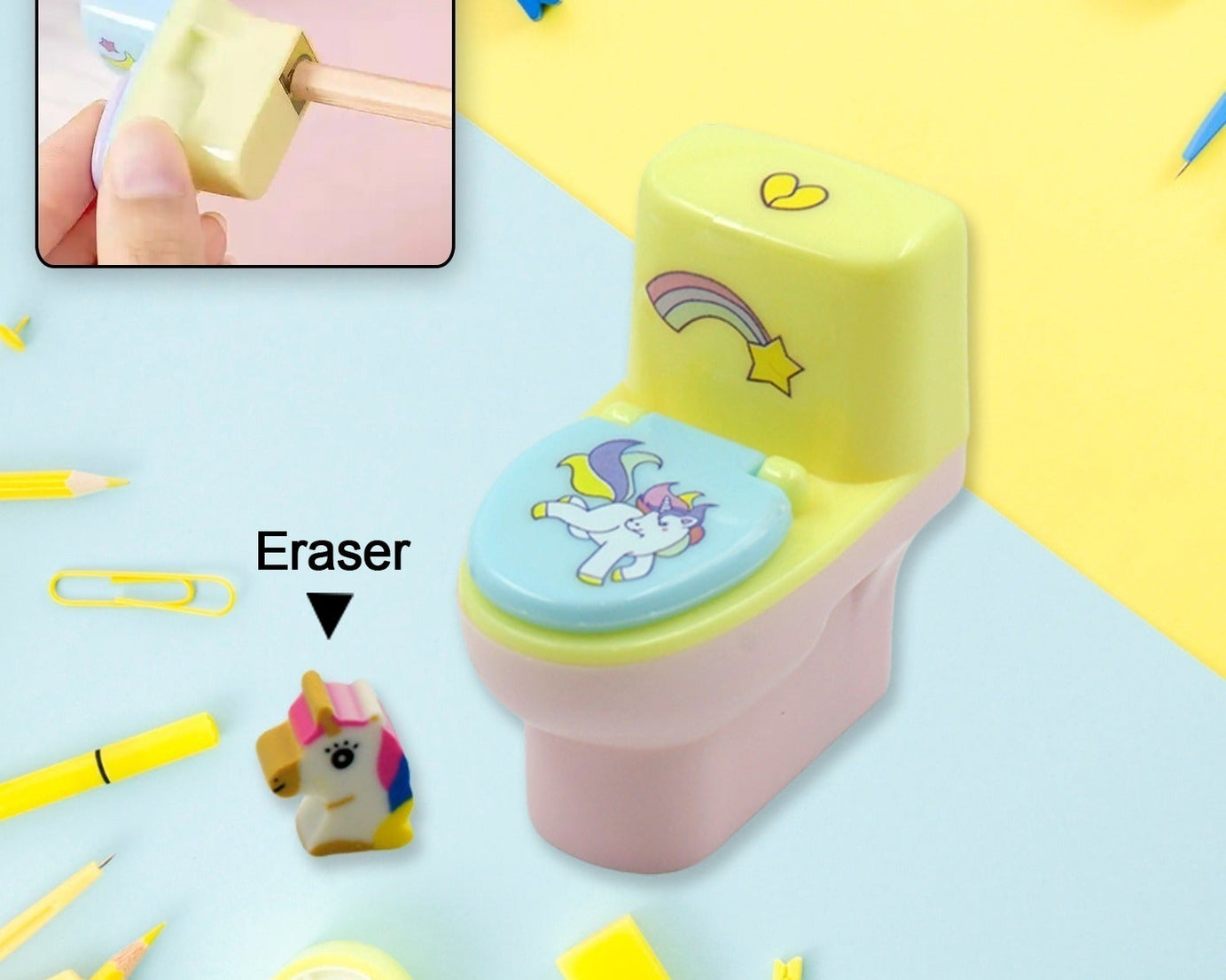 Fun & Functional! Toilet Pencil Sharpener with Eraser (2 Pc Set)