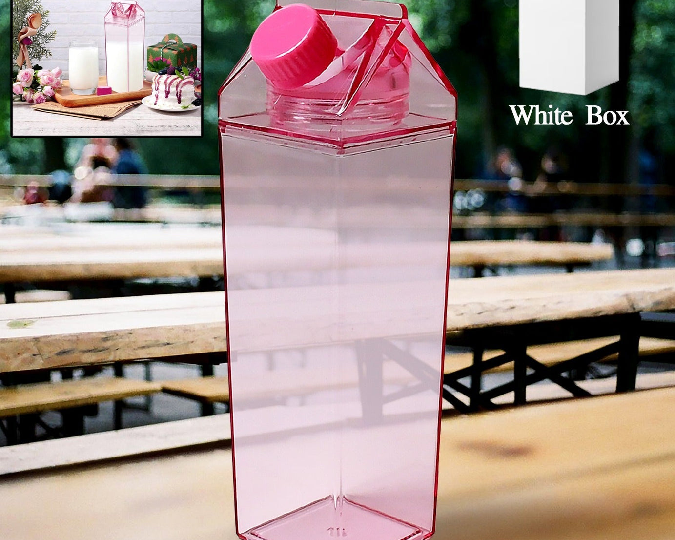 Plastic Milk Carton Colorful Clear Water Bottle, 17 Oz Portable Milk Box Leakproof Square Juice Bottle for Outdoor Sports Travel Camping
