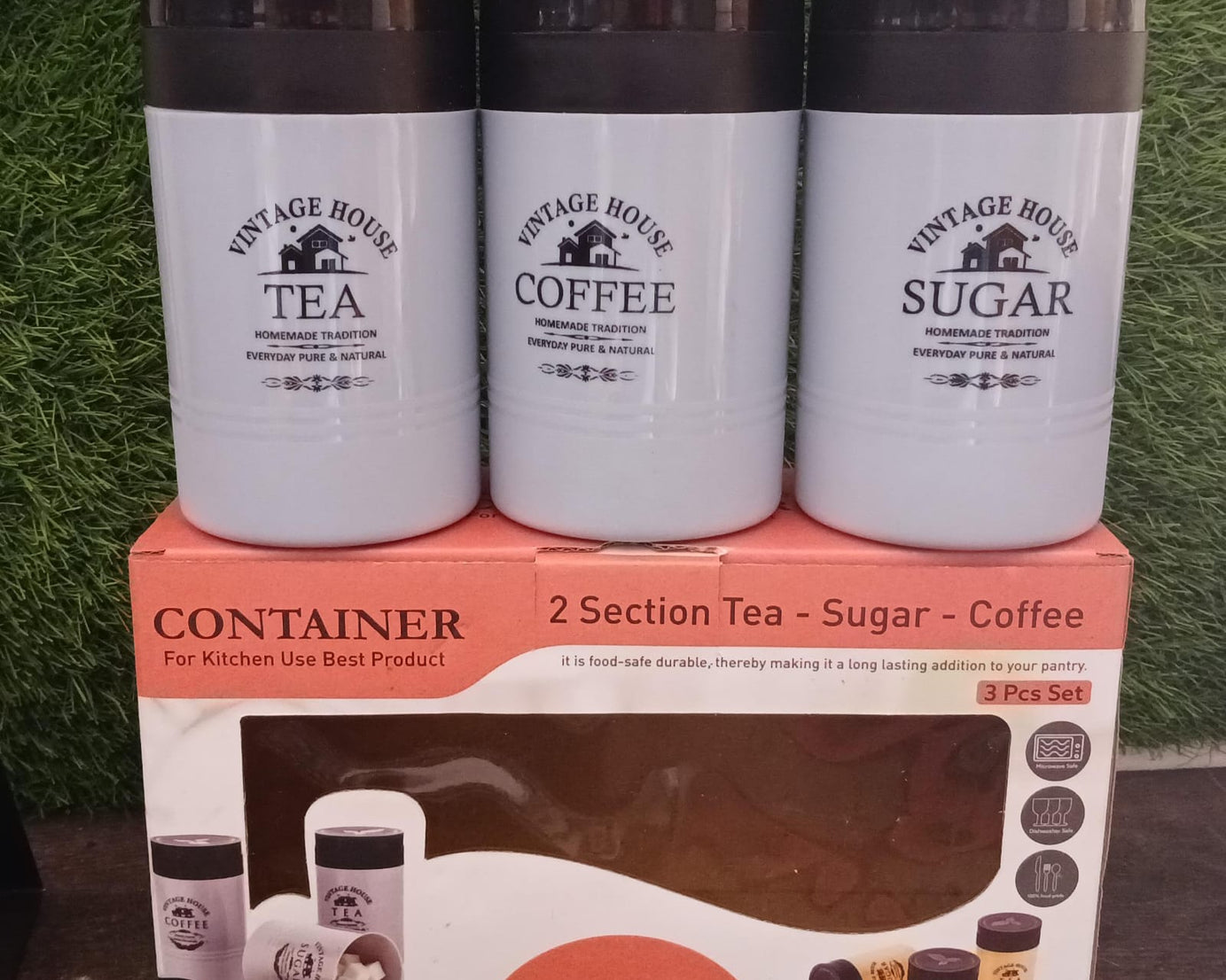 5736 Accurate Seal Tea Sugar Coffee Container - 3 Pcs Plastic Damru Shaped Tea, Coffee, Sugar Canisters Jar, New Airtight Food Seal Containers for Salt, Dry Fruit, Grocery Multicolor (3 Pcs Set)