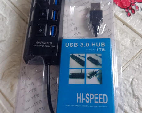 4 Port USB, HUB USB 2.0 HUB Splitter High Speed with On/Off Switch Multi LED Adapter Compatible with Tablet Laptop Computer Notebook