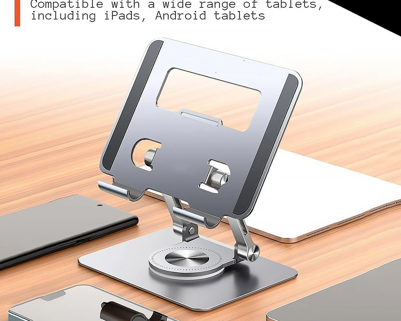 Aluminum Alloy 360°Rotating Bracket, Adjustable Tablet Stand, Portable Foldable Ergonomic Tablet Support