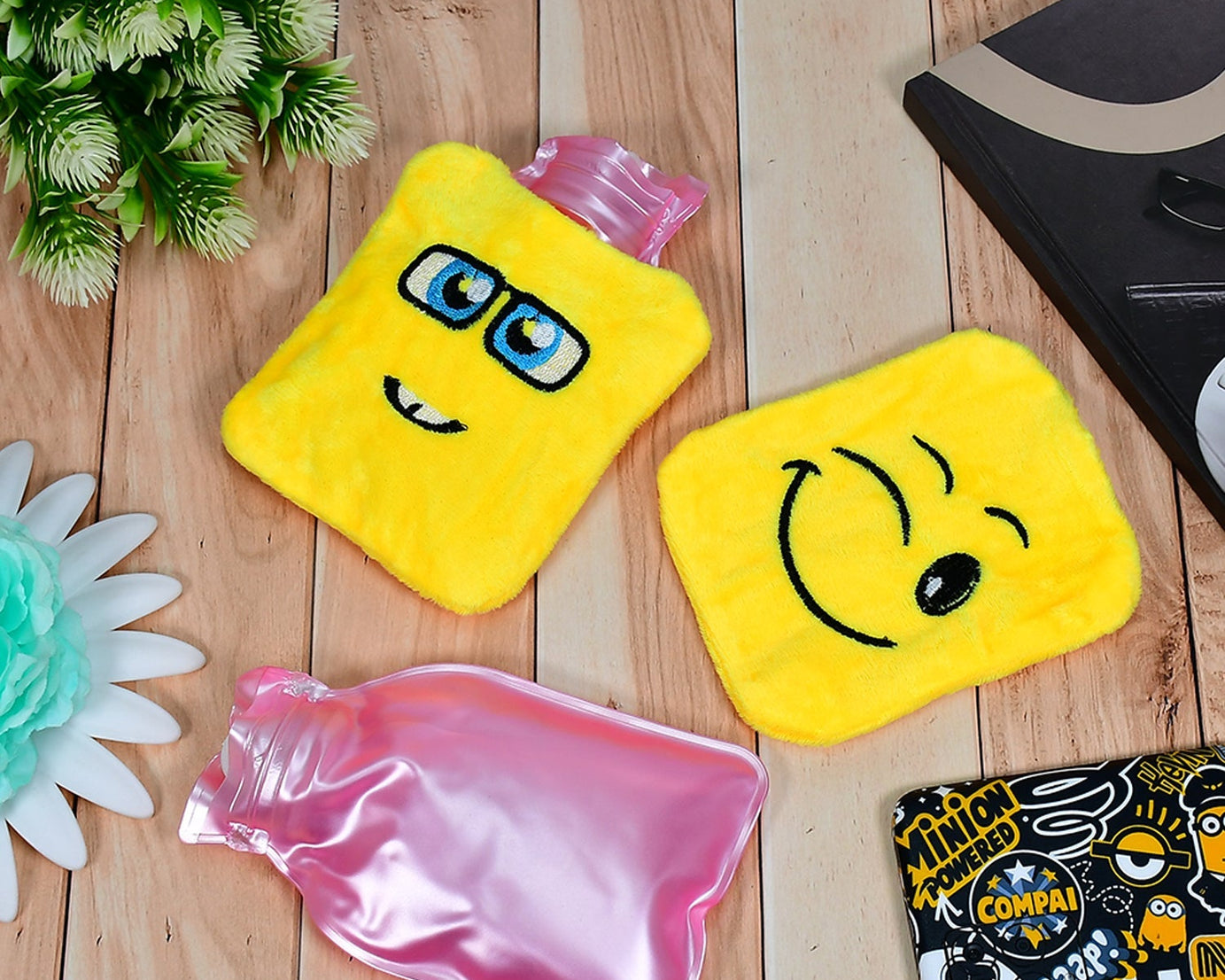 6535 1pc Mix Emoji designs small Hot Water Bag with Cover for Pain Relief, Neck, Shoulder Pain and Hand, Feet Warmer, Menstrual Cramps.