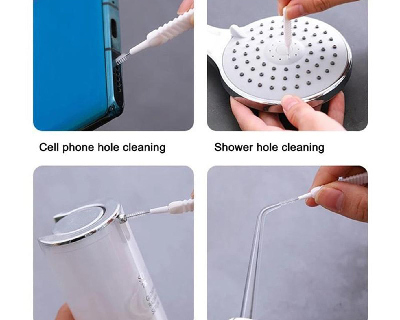 Anti-clogging brushes for shower nozzles