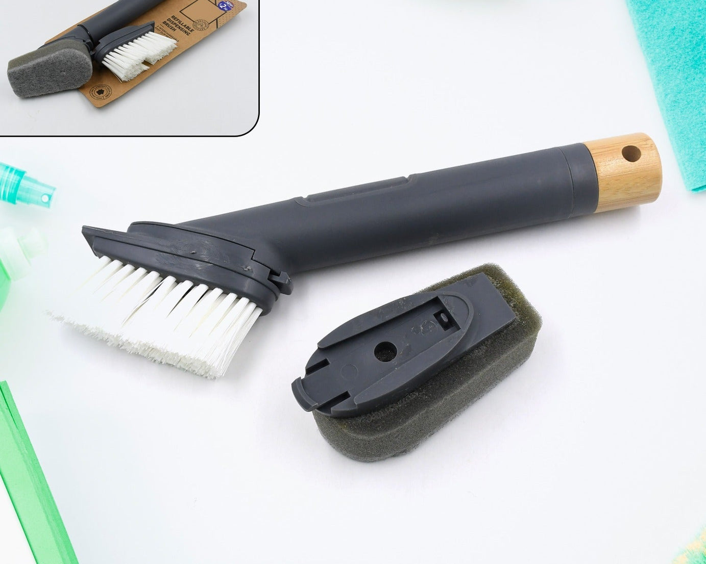 Cleaning Brushes Set, Scrub Brush Bathroom Brush, Long Handle Liquid Dispenser Pot Washing Brush