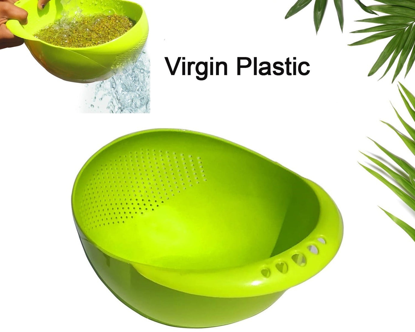 Virgin Rice Bowl Durable Plastic Strainer, Water Strainer | Vegetable & Fruits Washing Bowl