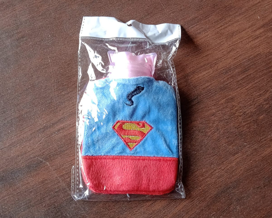 6530 Superman Print small Hot Water Bag with Cover for Pain Relief, Neck, Shoulder Pain and Hand, Feet Warmer, Menstrual Cramps.