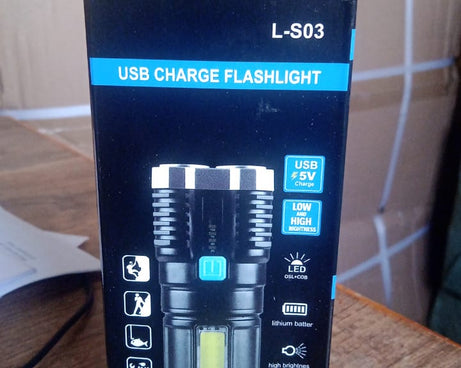 Multifunctional Strong 4 LED Torch Light, Portable Rechargeable Flashlight Long Distance Beam Range 800 Lumens COB Light 4 Mode Emergency for Hiking, Walking, Camping (4 LED Torch)