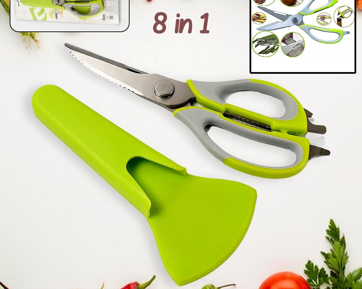 Multi-Purpose Kitchen Shears with Magnetic Holder, Stainless Steel, Red Multifunction Heavy Duty and Kitchen Scissors