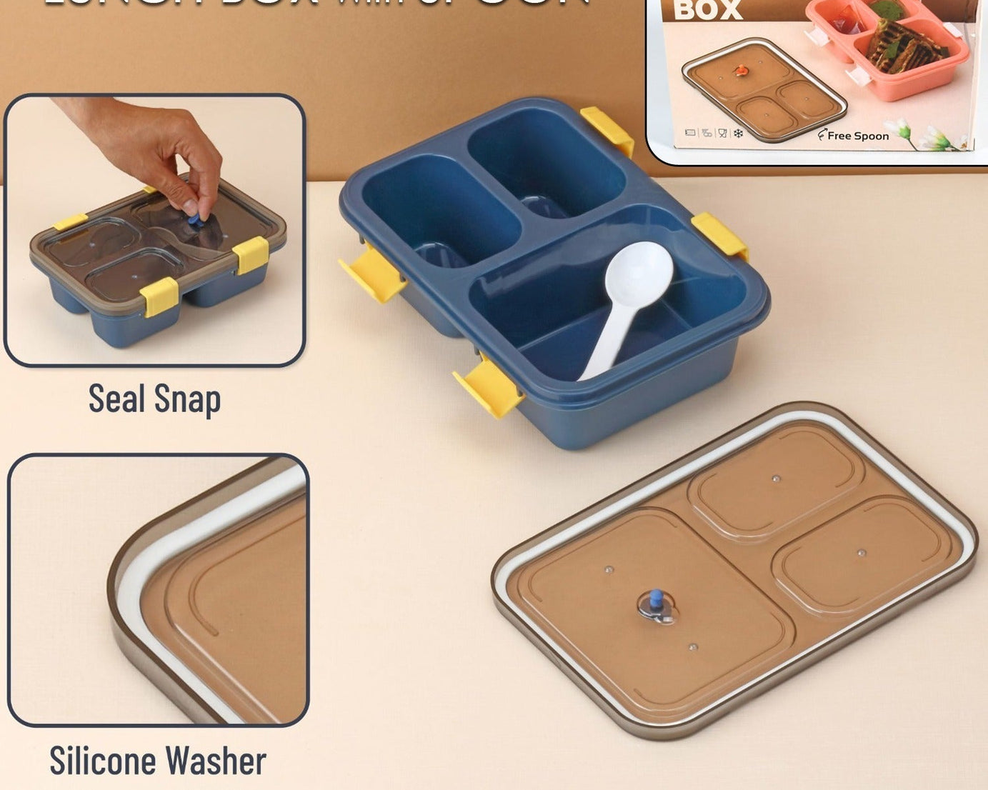 Plastic Lunch Box for Kids, Lunch Box for Kids 3 Compartment Insulated Lunch Box Tiffin Box for Boys, Girls, School & Office Men (3 Compartment Lunch Box)