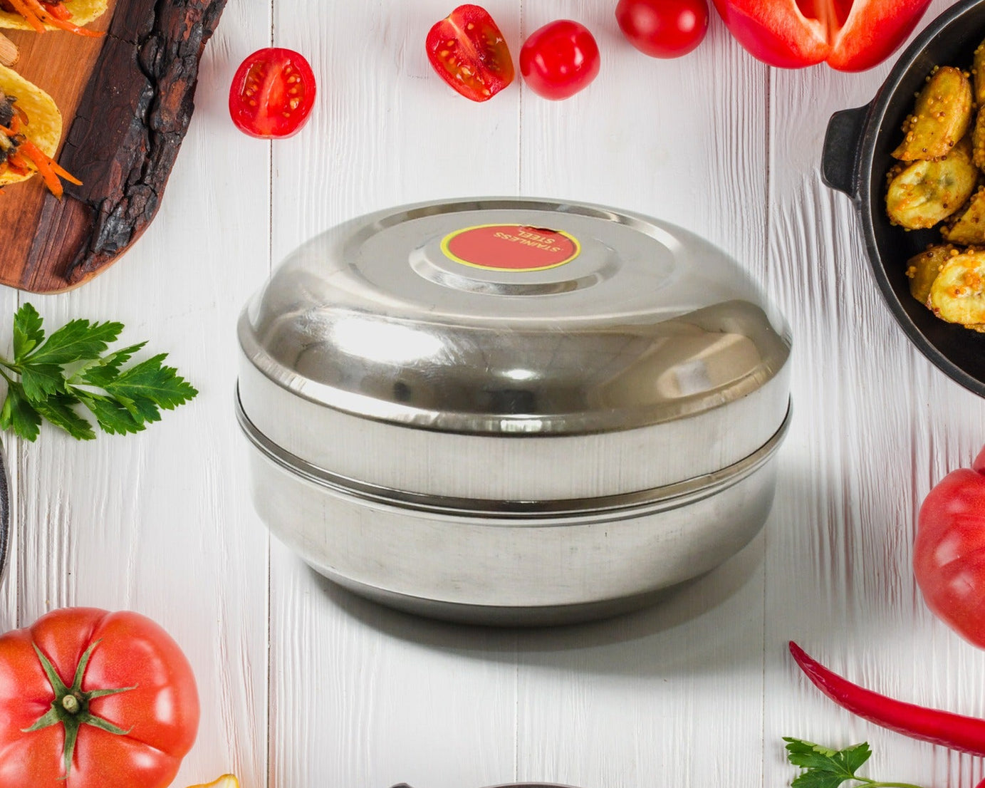 Multi-Purpose Stainless Steel Round Shape Tiffin Box - Small Gift For Baby Girl And Baby Boy For Office, School / Tuition / Picnic (big)