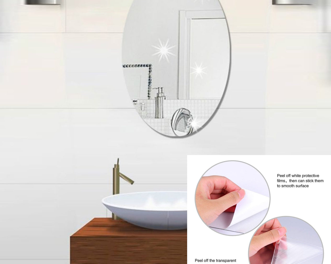 Oval Frame Less Mirror Wall Sticker for Dressing
