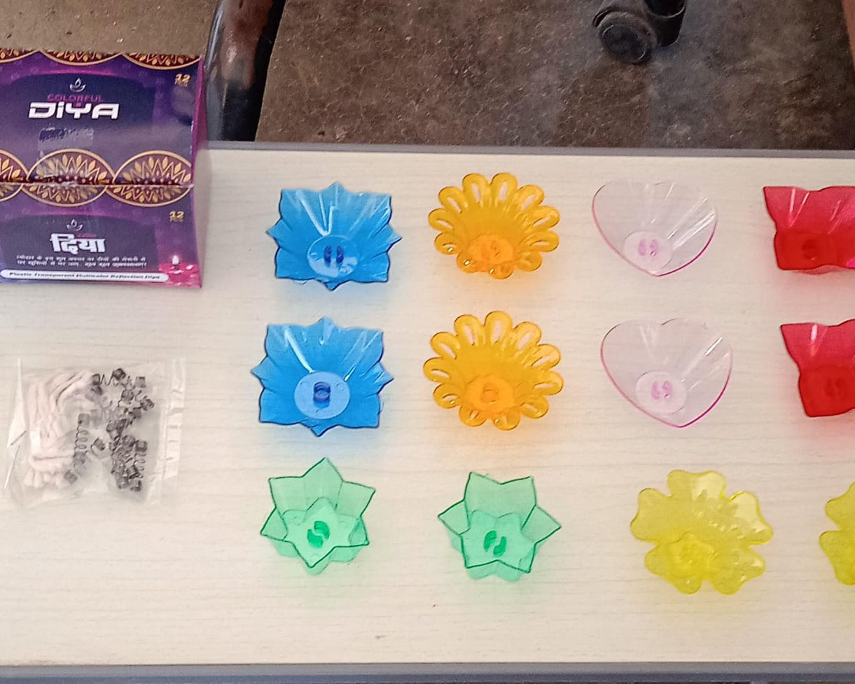 Set of 12 diya cups with six different reflective designs