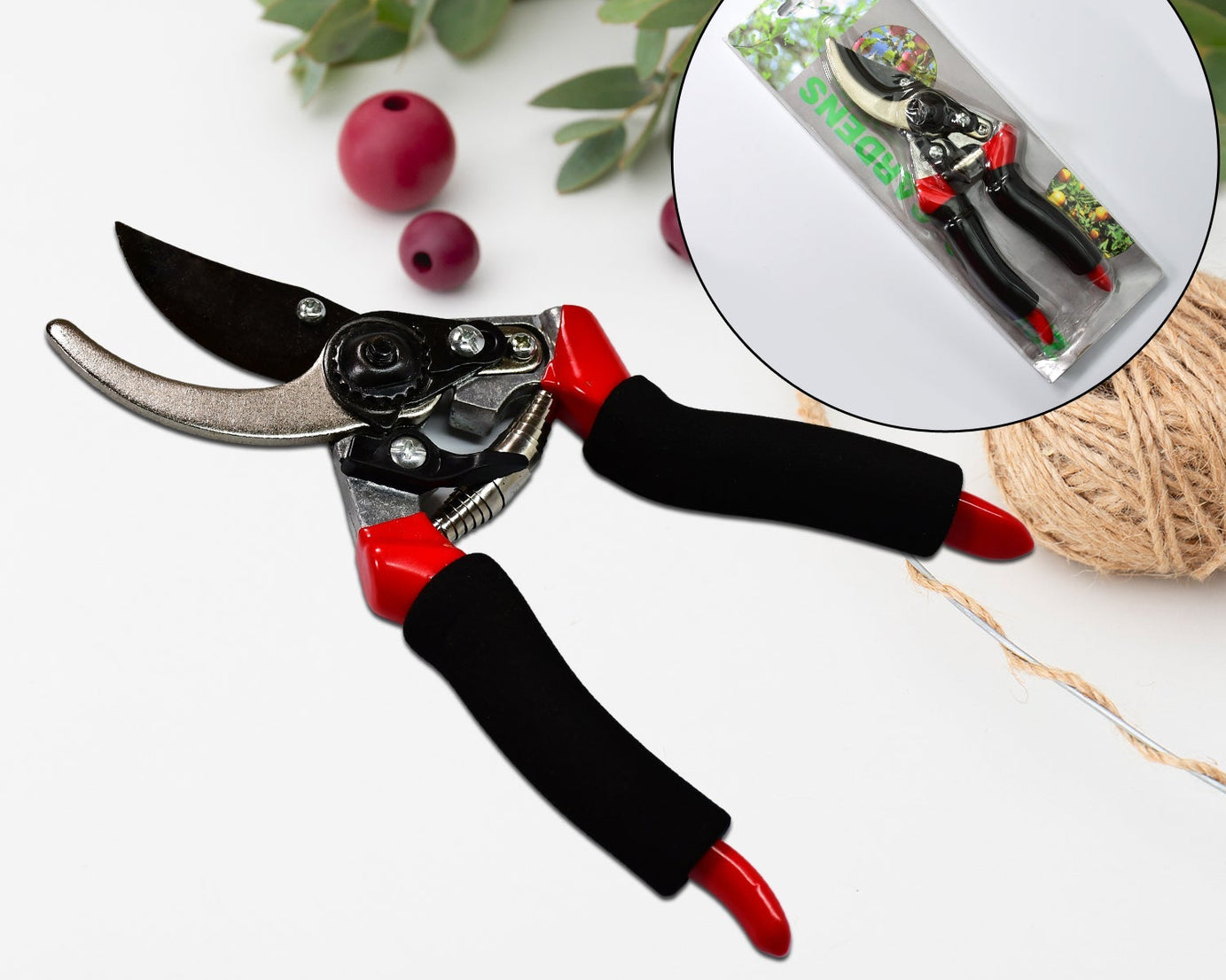 Red pruning shears, 21cm sharp garden scissors