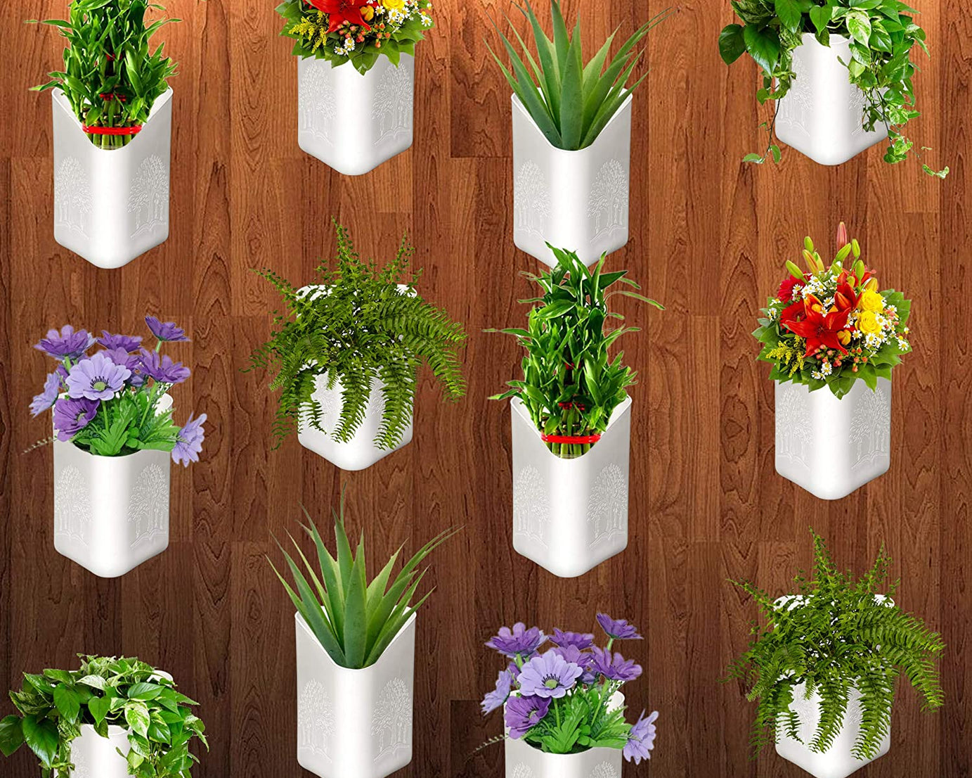 Vertical plastic planter, suitable for balcony or garden.