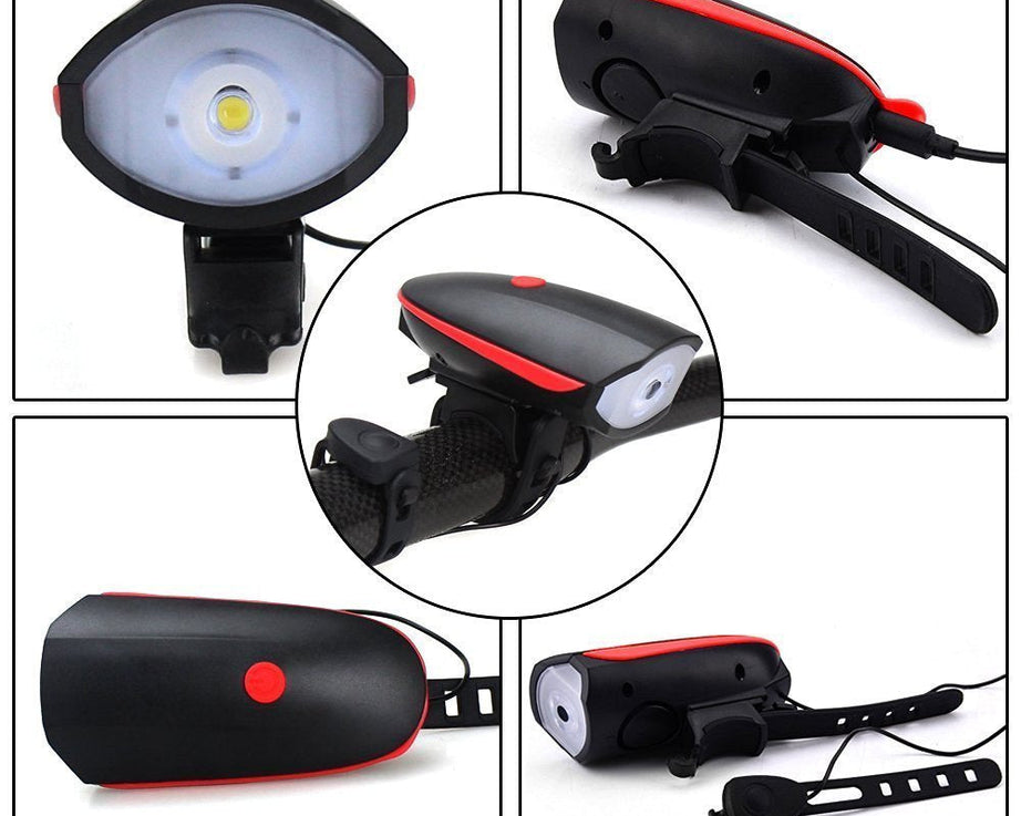 Bright LED bicycle light with rechargeable feature.
