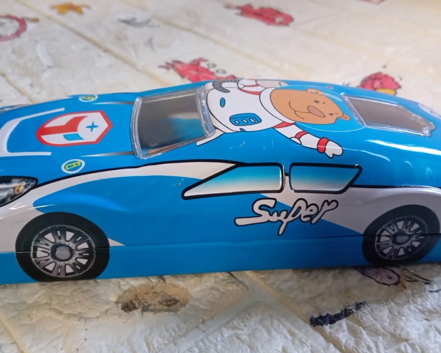 Car-Shaped Metal Compass Box (1 Pc): Pencil Case for Kids, Stationery