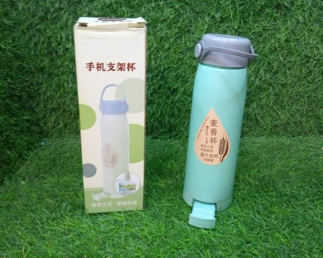 High Portable Water Bottle, Creative Wheat Fragrance Glass Bottle Water with Mobile Phone Holder Wide Mouth Glass Water 380ml (MOQ :- 80 pc)