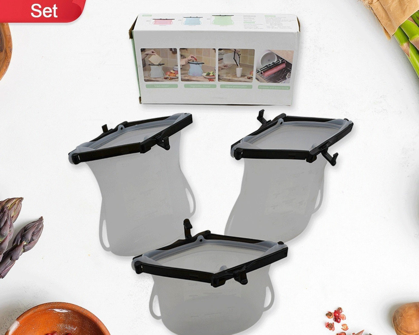 Eco-Friendly Food Storage: Reusable Silicone Bags (3-Pack) - Leakproof & Safe