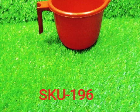 Set of plastic mugs for bathroom use.