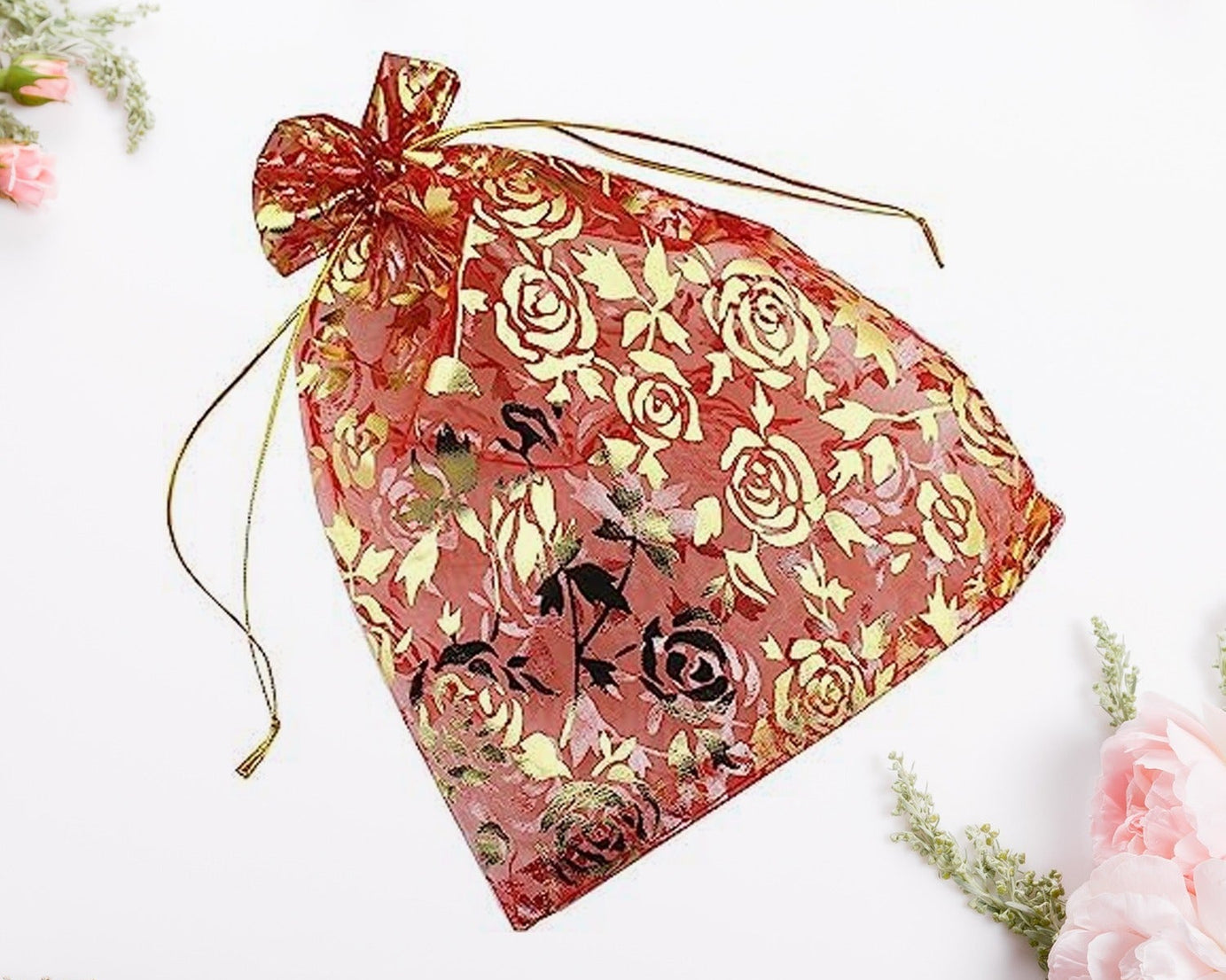 Net Fabric Drawstring Pouch for Dry Fruits Packing, Organza Shagun Potli Baba, Wedding Party Favor Gift Bags (Mix Size)