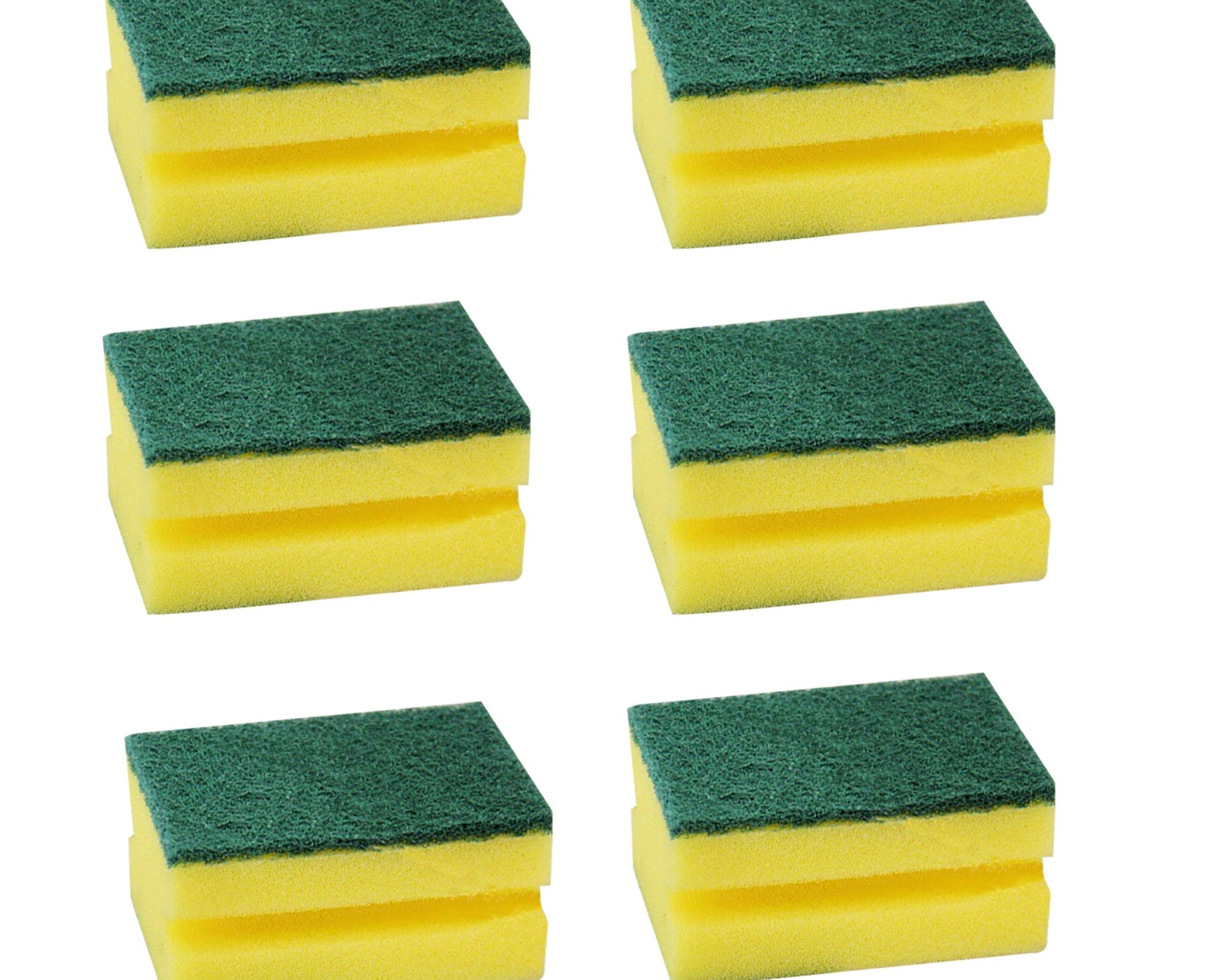 Dual-sided scrub sponge, ideal for kitchen sink and bathroom cleaning, effective on tough stains.