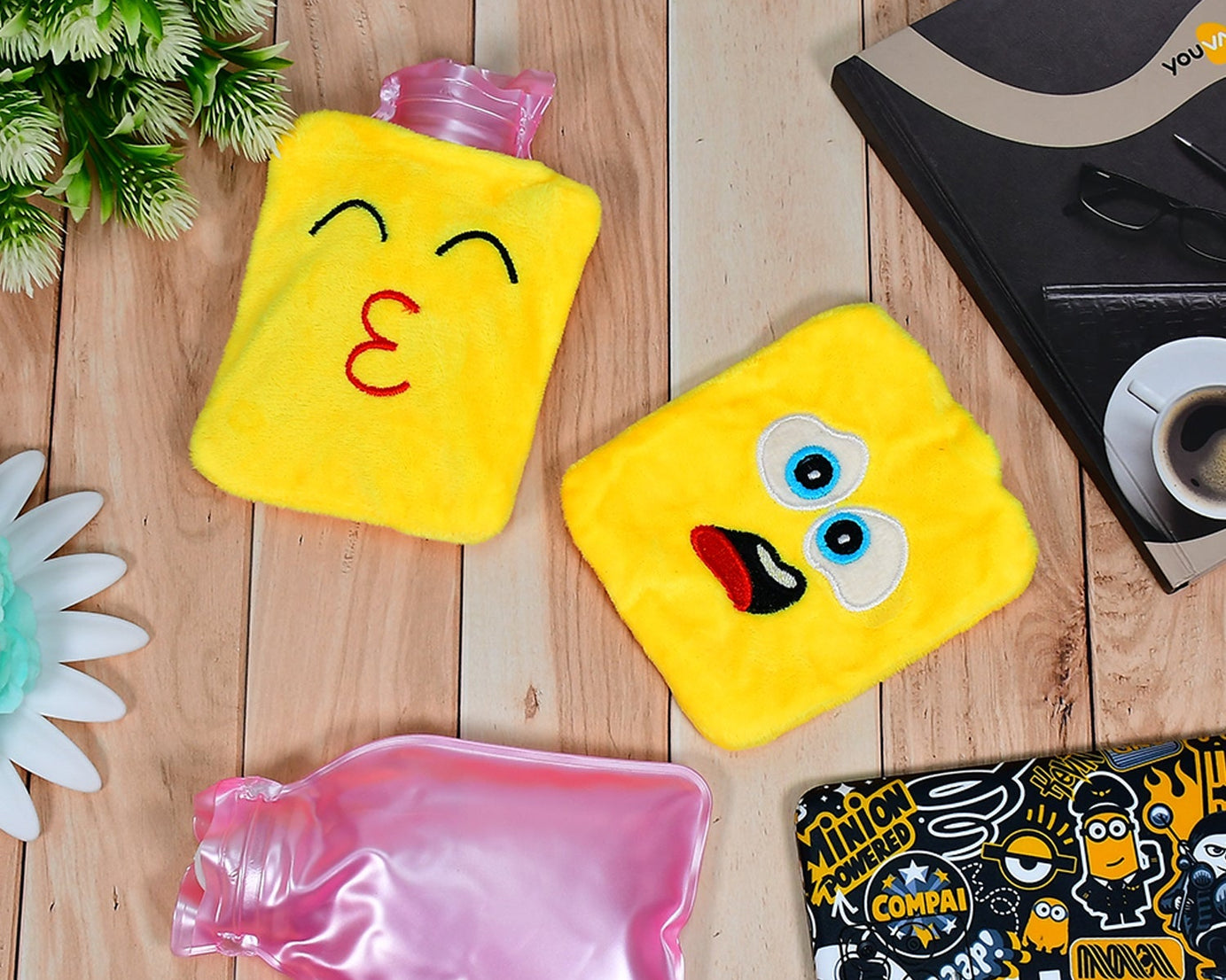 6535 1pc Mix Emoji designs small Hot Water Bag with Cover for Pain Relief, Neck, Shoulder Pain and Hand, Feet Warmer, Menstrual Cramps.