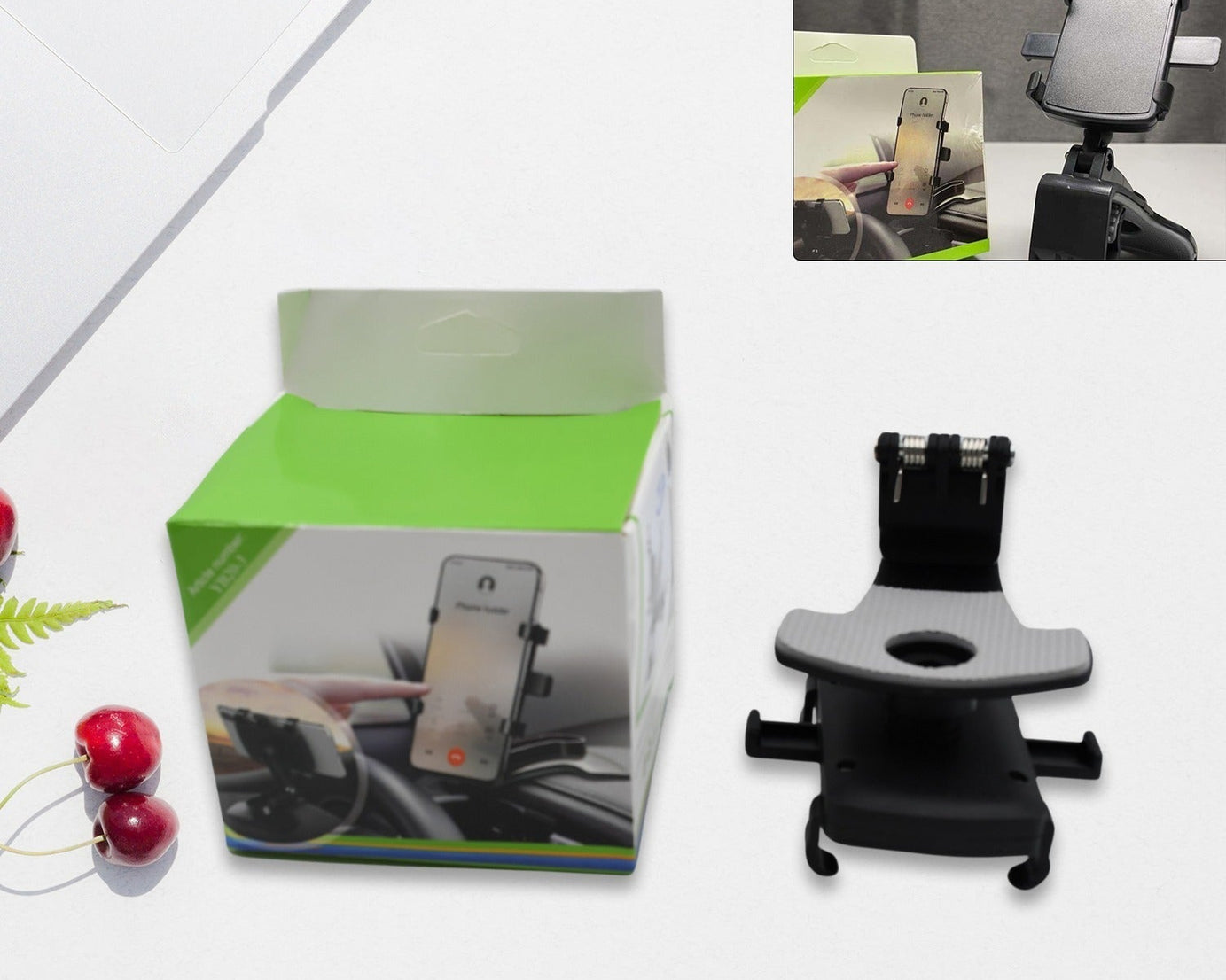 Car Phone Holder Clip Mount 360 Degree Rotation Dashboard Rear View Mirror Sun Visor Smartphone HUD Navigation Fold Stand Plastic Black Compatible For All Smart Phones