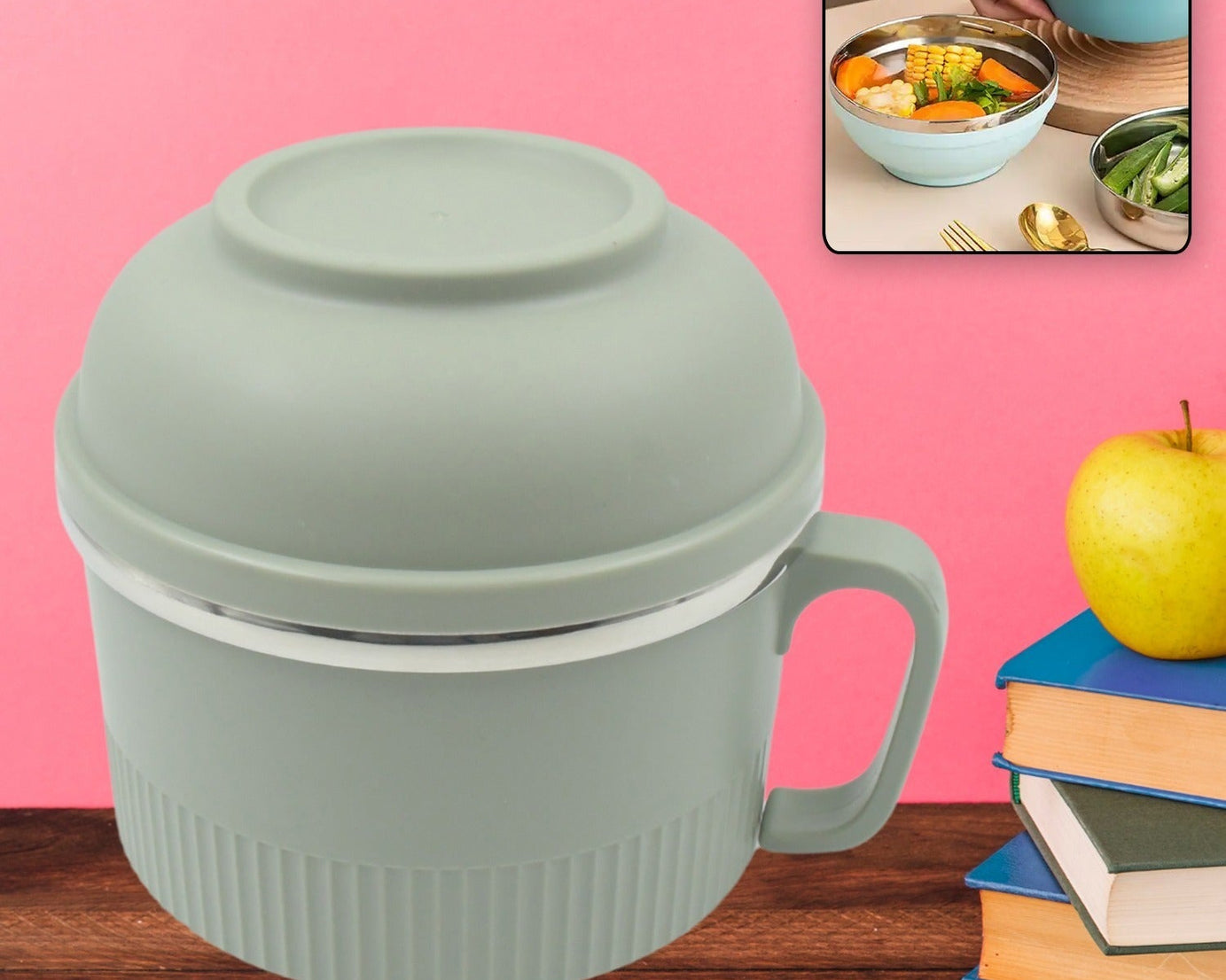 5843 Vacuum Food Flask, Insulation Large Capacity Double Layer Structure Non Slip Labor Saving and Safe Stainless Steel Inner Tank Lunch Box/  Noodle Bowl for Camping Picnic for School Office Outdoor (1 Pc)