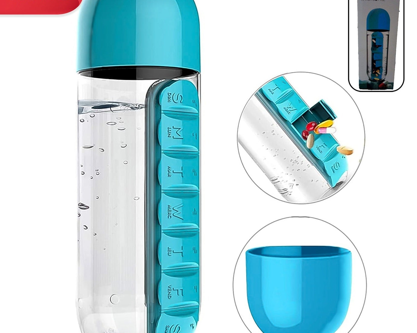Pill & Vitamin Bottle, Water Bottle Multi Functional Use for Traveling & Outdoor Use Water Bottle, Travelling kit, Summer Special Bottle (600 Ml /  Mix Color )