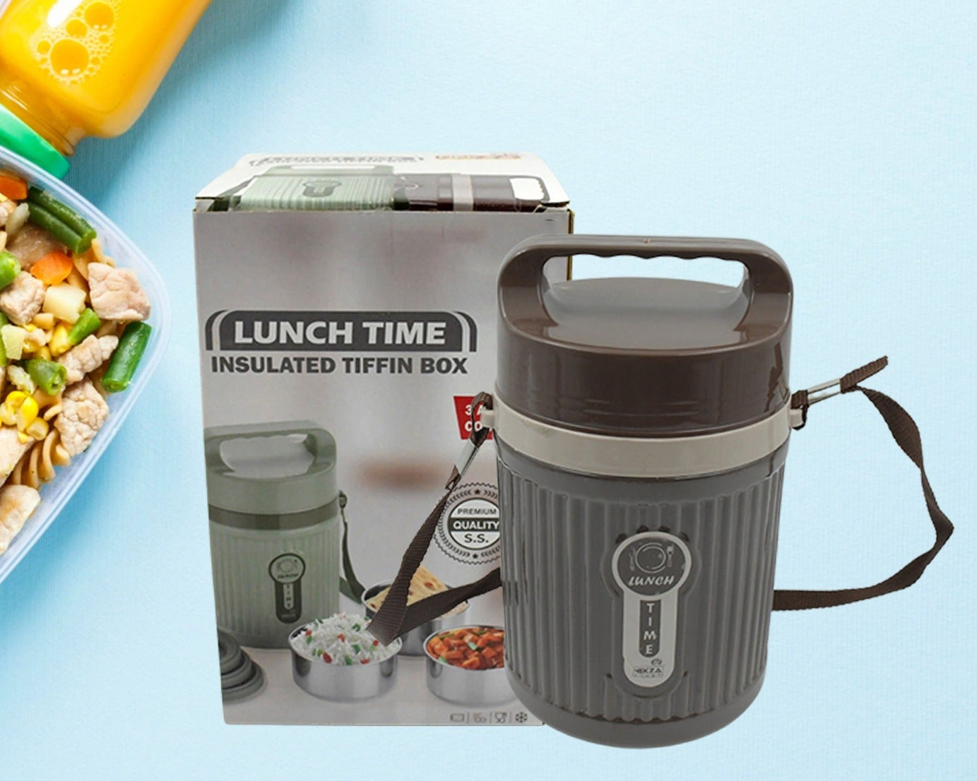 2373  Smart Insulated Stainless Steel Tiffin 3 Compartment Lunch Box with Handle Stackable Stainless Steel Lunch Box | BPA Free | Leakproof/Dabba for Office, Home, School  (1 Pc 3 compartment)