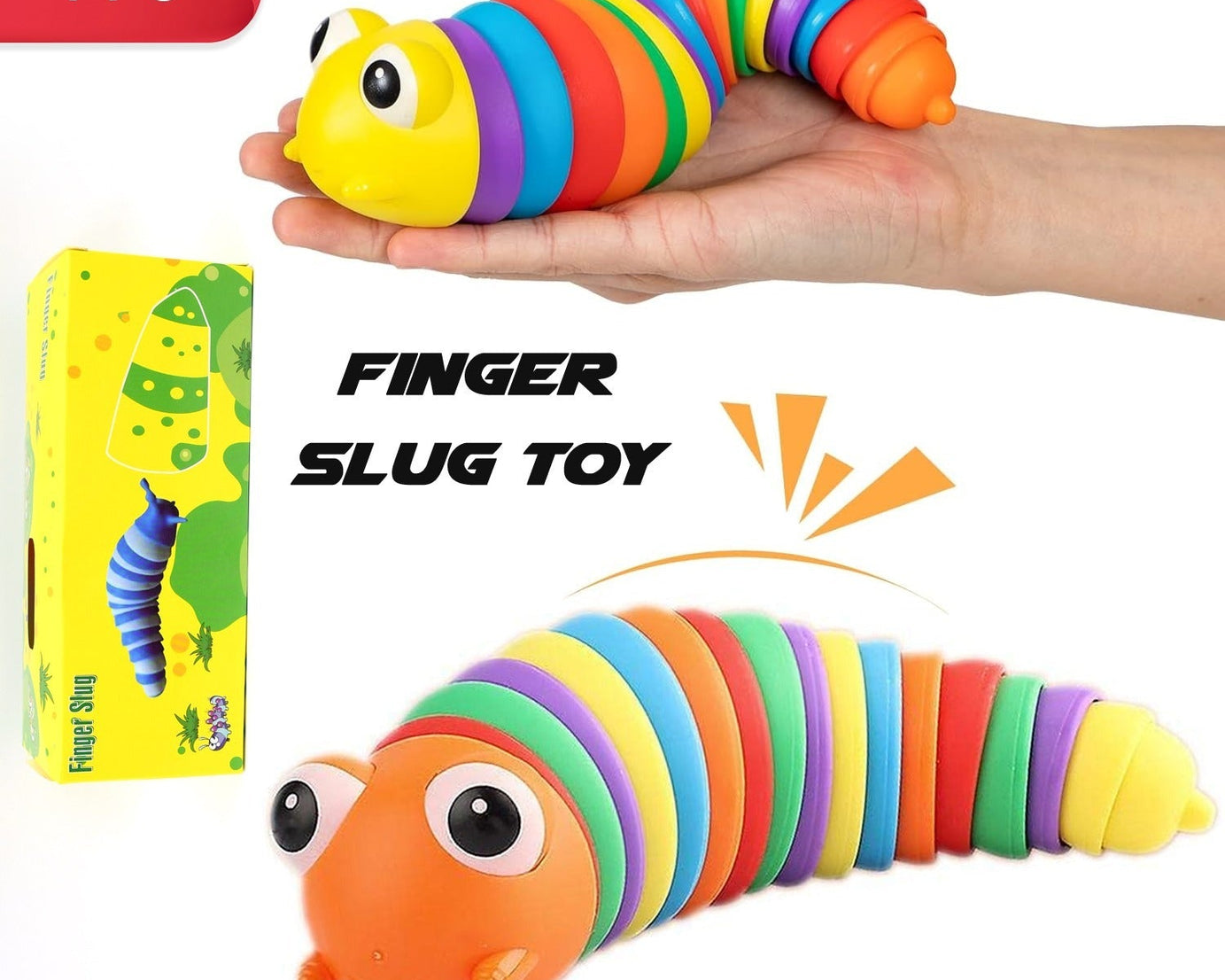 3D Rainbow Color Plastic Slug Fidget Toys, Stress Relieving Toy, Sensory Slug Toy for Boys and Girls, Finger slug Toy, for Autistic, Caterpillar Fidget Toys Stress Relief Gifts for Toddlers Kids Adults  (1 Pc)