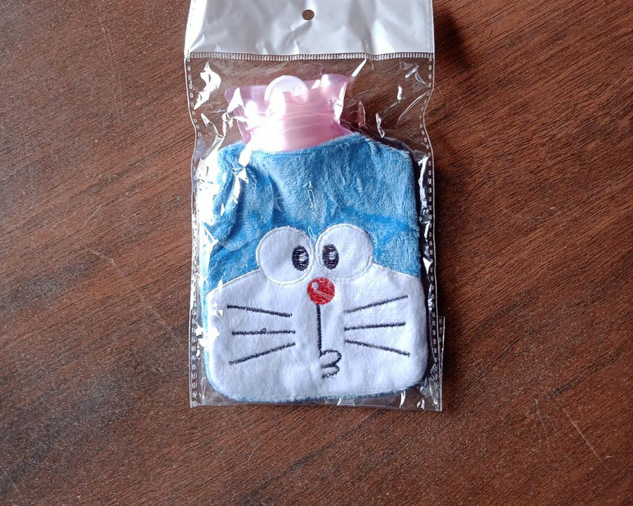 Small hot water bag with Doremon design for cramps and pain