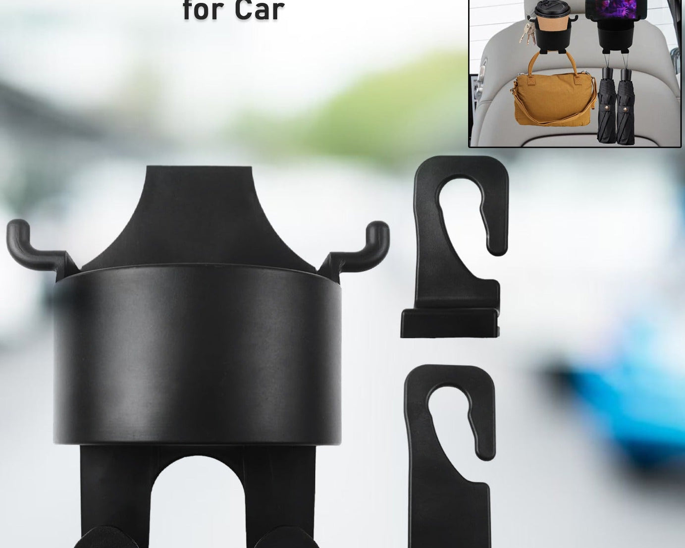 Car Headrest Backseat Organizer, 3 in 1 Automotive Cell Phone Drink cupholder Adapter with Headrest Hooks for Kids and Adults, Multifunctional Storage for Car Travel Accessories