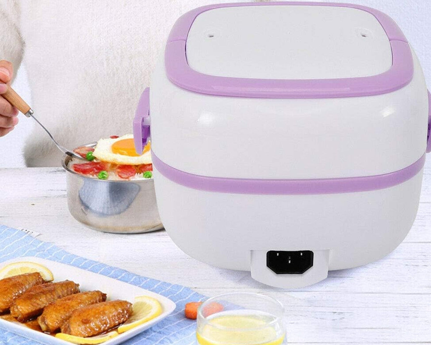 Electric Lunch Box Portable Food Warmer Food Heating Lunch Box Removable Food-Grade Stainless Steel Compartments, 220V 200W, for Car, Truck, office 