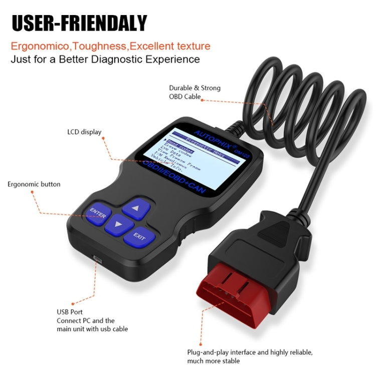 AUTOPHIX OM123 Car Portable OBD2 Scanner Car Diagnostic Tool OBD 2 Automotive Scanner EOBD Code Reader, OM123 (Orange)