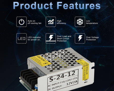 S-24W-12 24W AC 220V to DC 12V 2A Car Regulated Switching Power Supply, S-24W-12