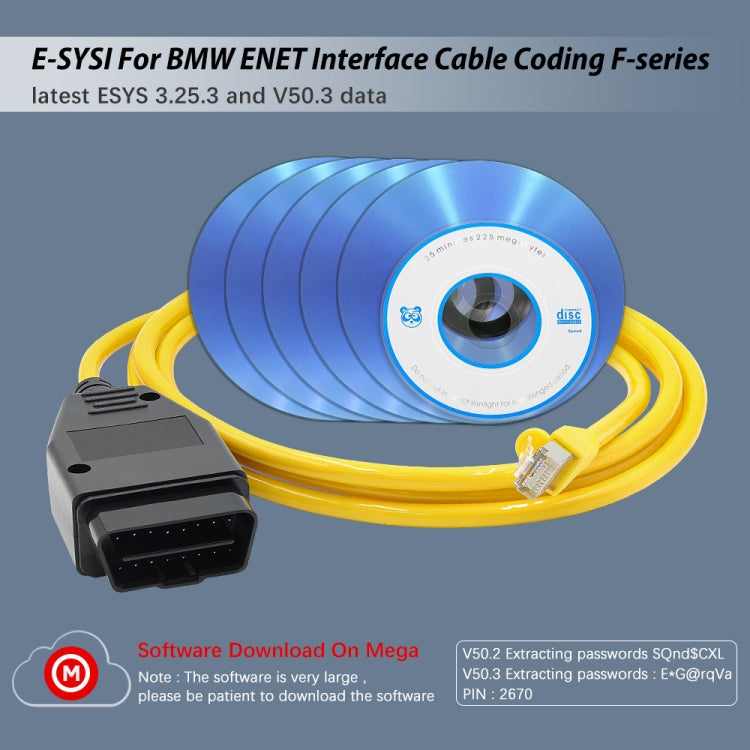 ESYS ENET for ICOM BMW F-Series with A Full Set of CD V50.3 Car Brush Hidden Cable, Car Brush Hidden Cable