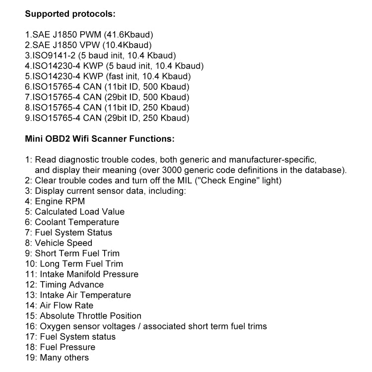 OBD II ELM327 WiFi Car Fault Diagnostic Tool PIC25K80 Chip, WiFi ELM327