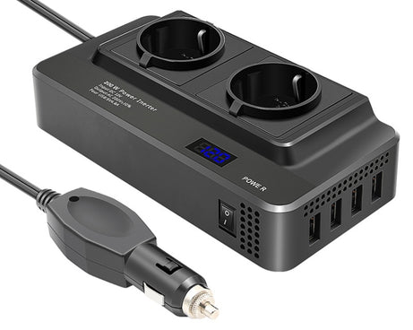 DC12V 200W AC220V Car Smart Multi-functional Digital Display Inverter, EU Plug