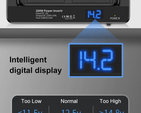 DC12V 200W AC220V Car Smart Multi-functional Digital Display Inverter, EU Plug