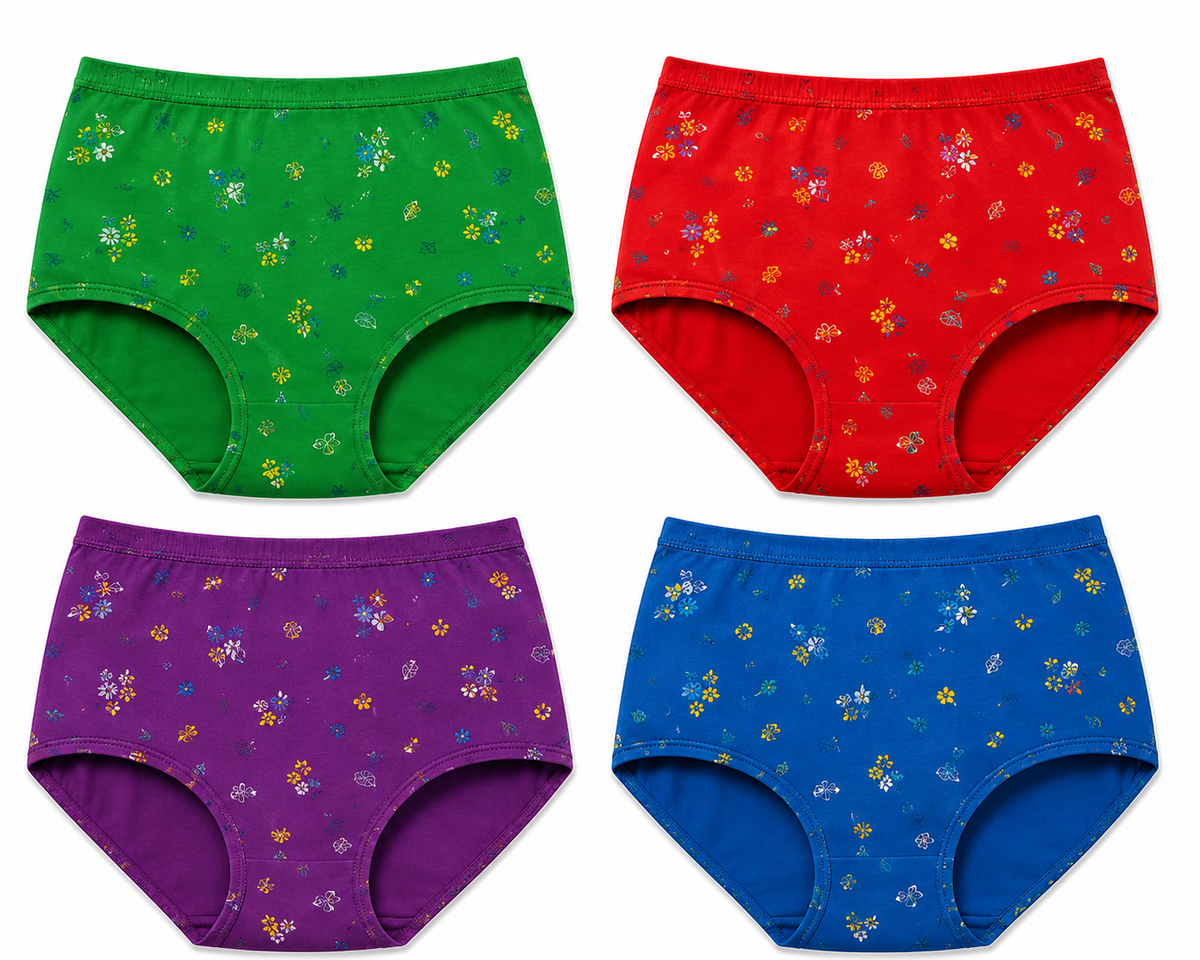 Women’s 100% Combed Cotton Printed Panties Pack of 4 | Full Coverage Briefs | Soft, Breathable & Comfortable | Stretchable Waistband | Floral Print Everyday Innerwear | Assorted Colors