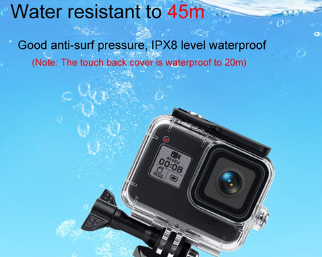 45m Waterproof Case + Touch Back Cover for GoPro HERO8 Black, Case + Touch Cover for GoPro8