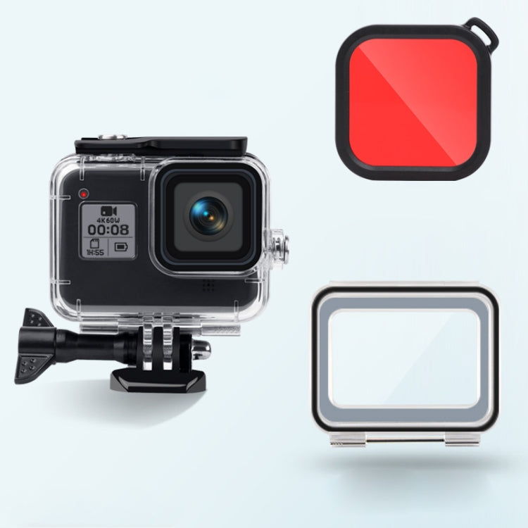 45m Waterproof Case + Touch Back Cover + Color Lens Filter for GoPro HERO8 Black, Case + Touch Cover + Red Filter for GoPro8, Case + Touch Cover + Pink Filter for GoPro8, Case + Touch Cover + Purple Filter for GoPro8
