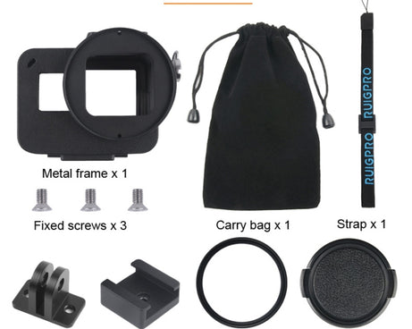 Housing Shell CNC Aluminum Alloy Protective Cage with Insurance Frame & 52mm UV Lens for GoPro HERO7 Black /6 /5, 52mm UV Black, 52mm UV Blue, 52mm UV Red