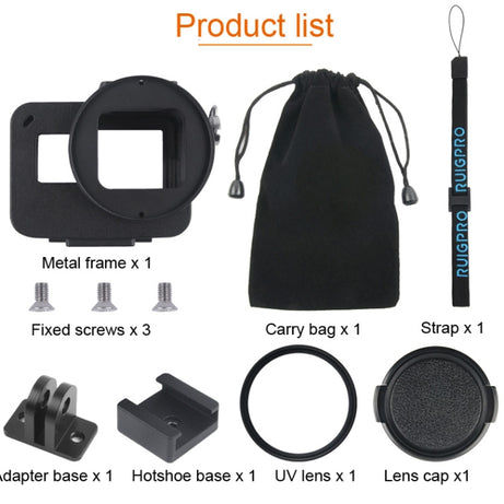 Housing Shell CNC Aluminum Alloy Protective Cage with Insurance Frame & 52mm UV Lens for GoPro HERO7 Black /6 /5, 52mm UV Black