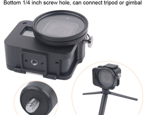 Housing Shell CNC Aluminum Alloy Protective Cage with Insurance Frame & 52mm UV Lens for GoPro HERO7 Black /6 /5, 52mm UV Black, 52mm UV Blue, 52mm UV Red