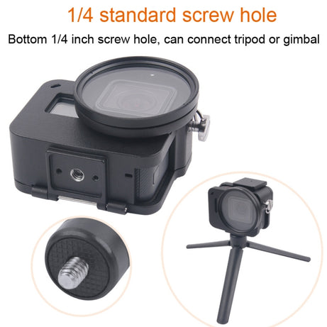 Housing Shell CNC Aluminum Alloy Protective Cage with Insurance Frame & 52mm UV Lens for GoPro HERO7 Black /6 /5, 52mm UV Black